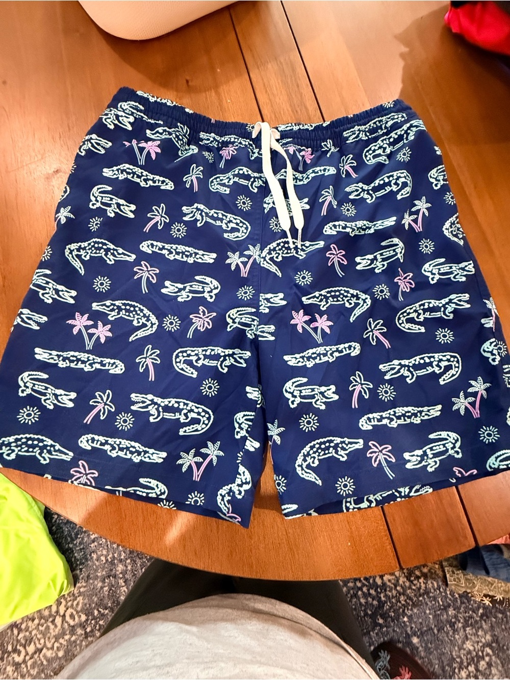chubbies Navy Swim Trunks with Alligator & Palm Print